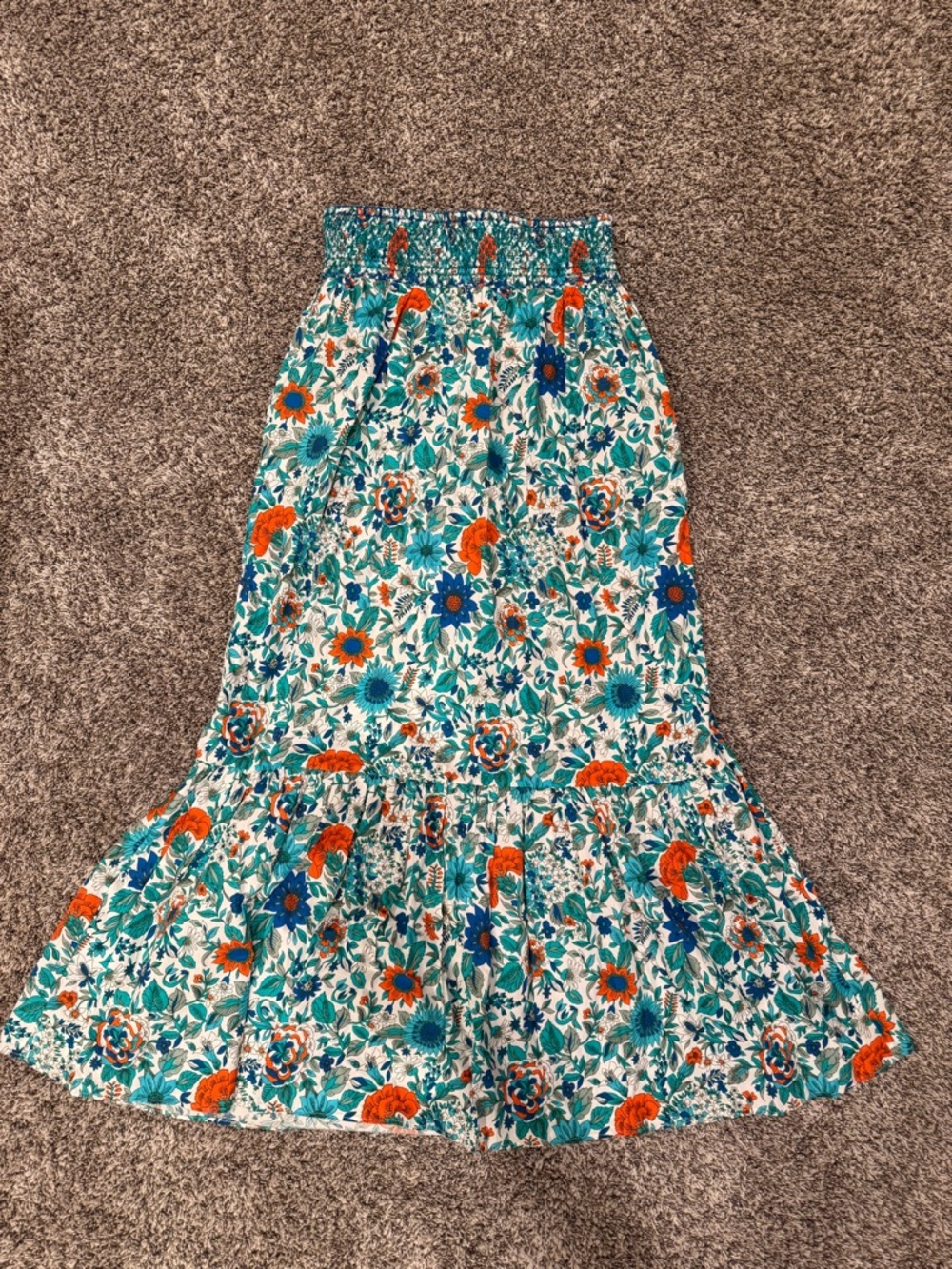 Loretta Caponi Firenze Floral Cotton Midi Skirt Smocked Waist Size Large - Italy